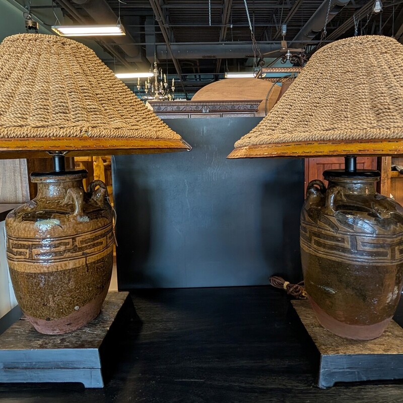 Chinese Wine Urn Lamps, Antique, Set Of 2
8 x 14 Pot
23 x 30 Lamp
