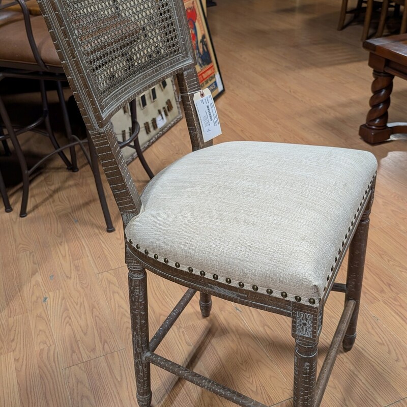 Antique Farmhouse Cane Counterstool, Cream, Studs<br />
20w x 18d x 45h Seat 25h