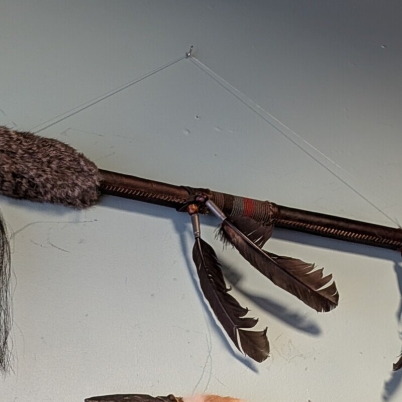 Spear W/metal Head Beads, Leather, Rabbit Fur
56in