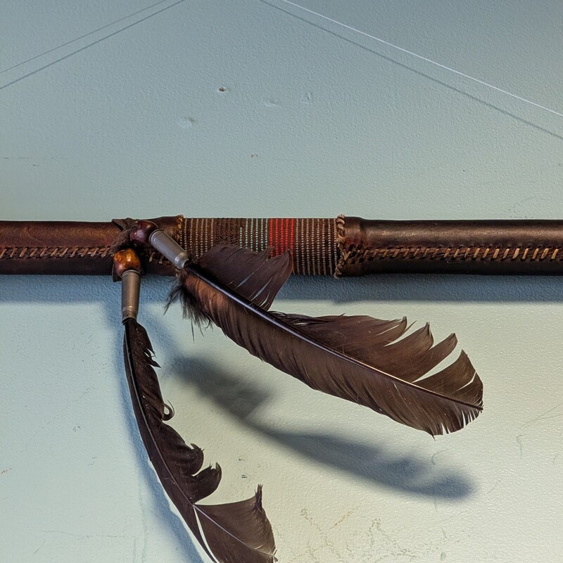 Spear W/metal Head Beads, Leather, Rabbit Fur<br />
56in