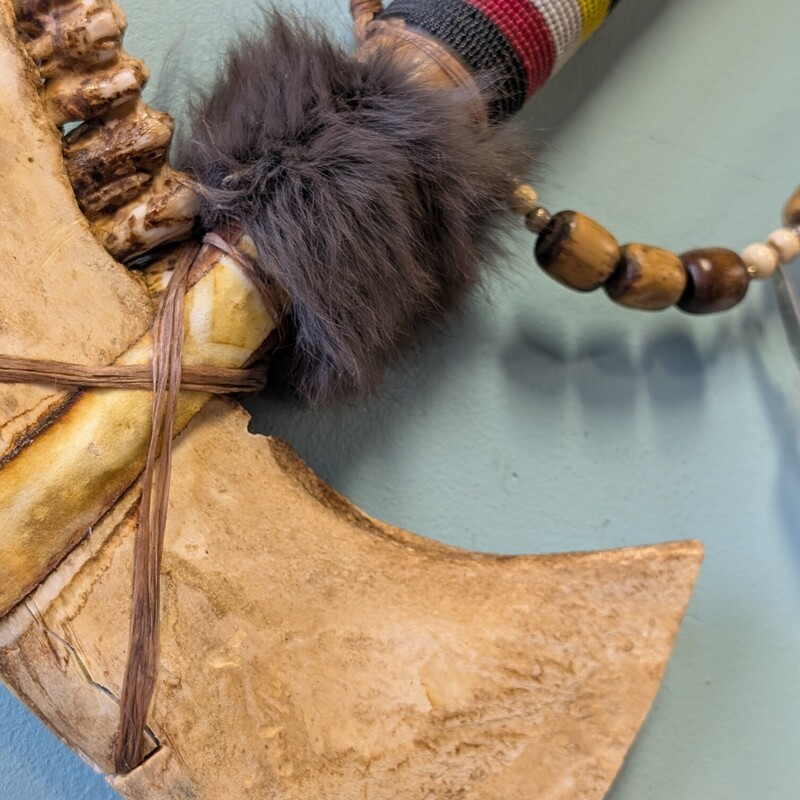 Bison Jawbone Tomahawk, Beads,  Feather
11w x 22h