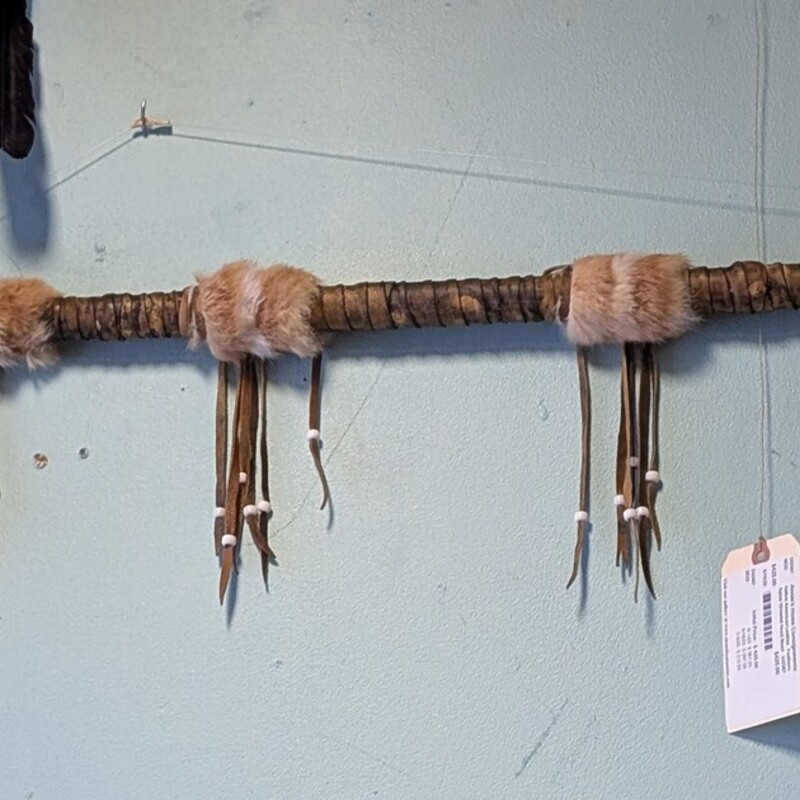 Spear W/metal Head Beads, Leather, Feathers
64in