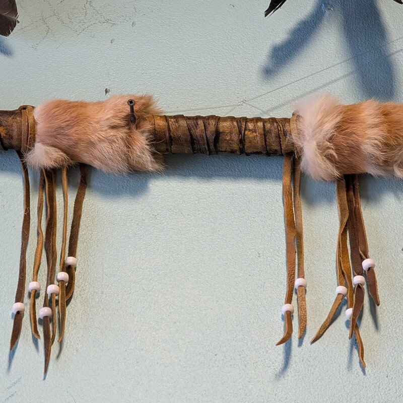 Spear W/metal Head Beads, Leather, Feathers
64in