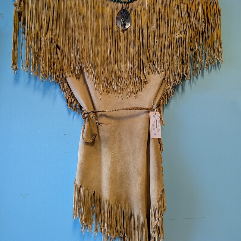 Navajo Squaw Dress, Deer Hide, Turquoise
36w x 50h