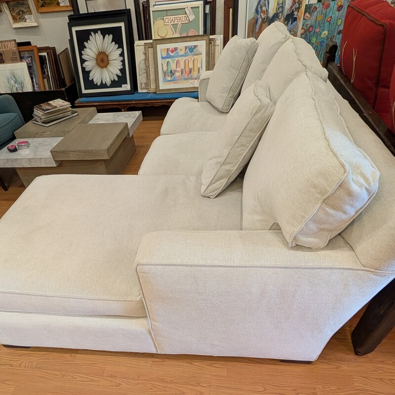 Arhaus Chaise Sectional, Dune Vertual Snow,  2pc<br />
Made in the USA<br />
8ft Wide x 40-64 Depth x 35 Height