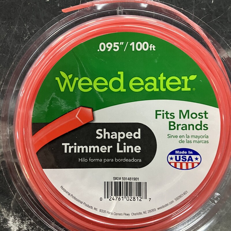 Trimmer Line, WeedEater, Size: .095
100ft