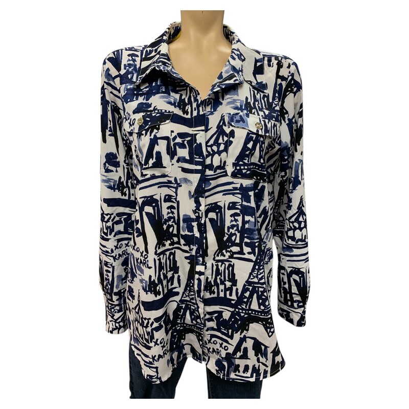 Karl Lagerfeld Top, Navy/whi, Size: L