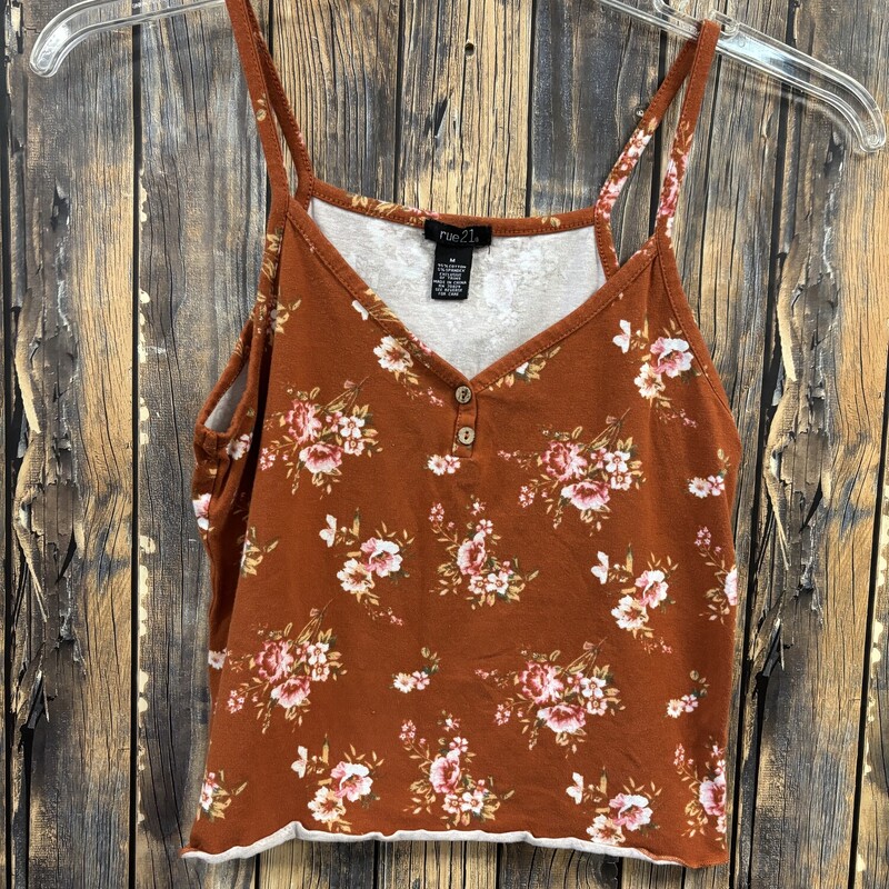 Rust Floral Crop Top, Size: M