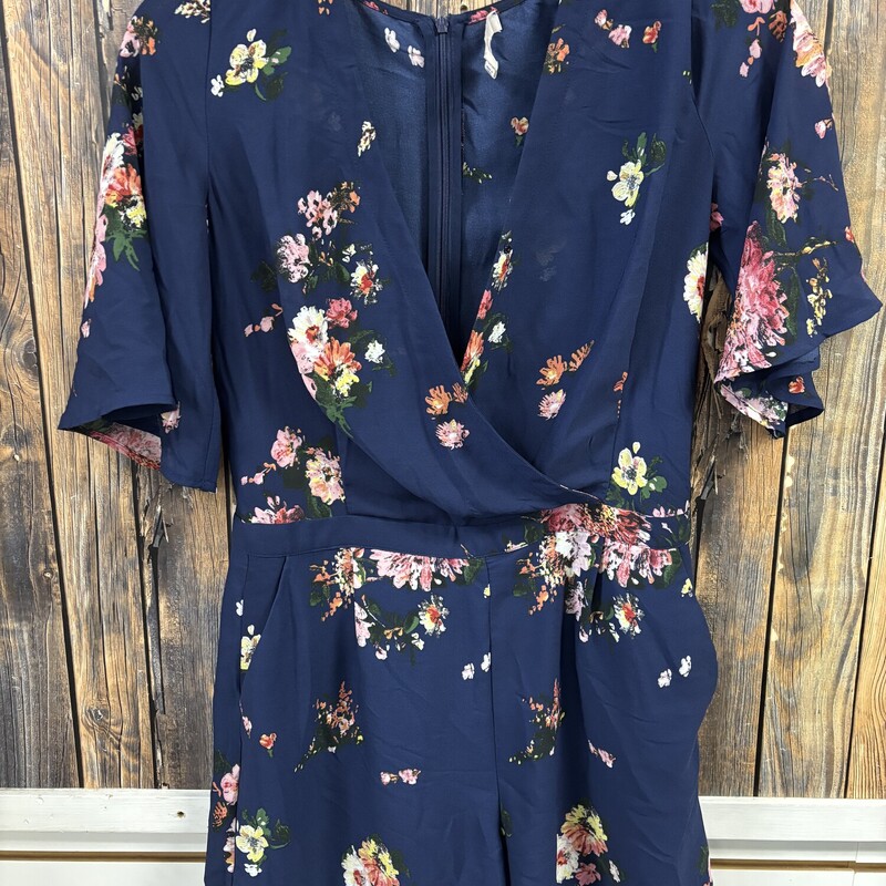 Navy Floral Romper, Size: 2