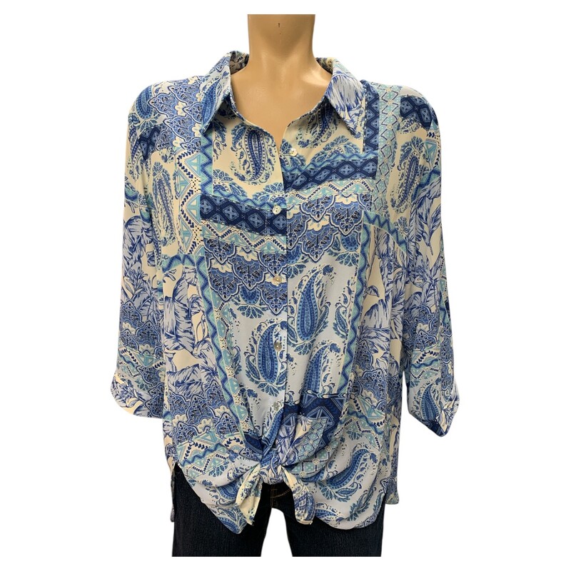 Rose Olive, Blue, Size: 1X