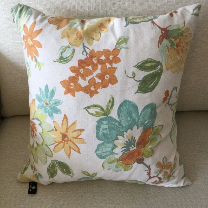Floral Toss Cushion,
Cream/Orange/Blue/Green,
Size: 19 X 19 In