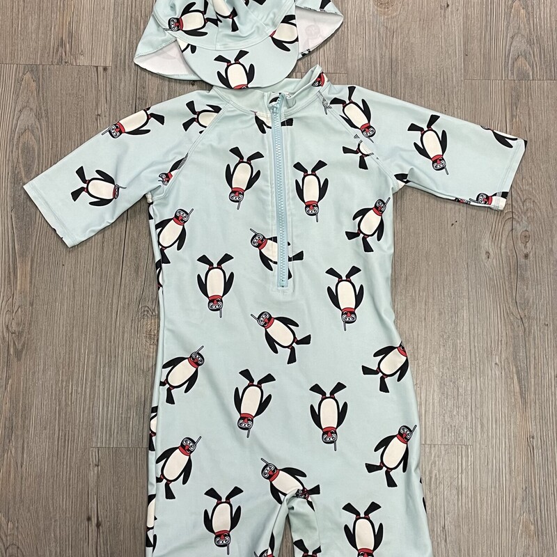 2 Pcs Sun Suit/Hat, Blue, Size: 4Y