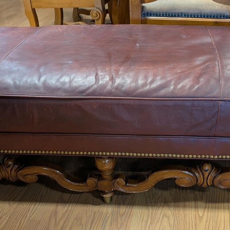 Leather Ottoman, Burgundy with Wood Base, Large
52 x 27 x 16h