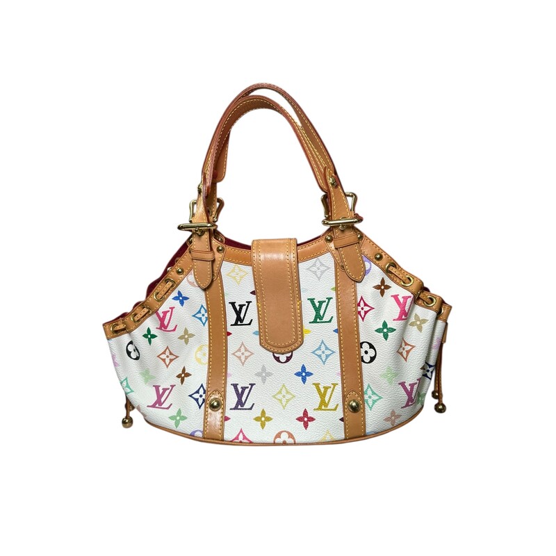 Louis Vuitton Theda Multicolor<br />
<br />
Date Code:<br />
FL0034<br />
<br />
Dimensions:<br />
11W x 8H x 5D<br />
5.5 handle drop<br />
<br />
In very good condition. Light wear to the hardware.<br />
<br />
Comes with the dust bag. No box.