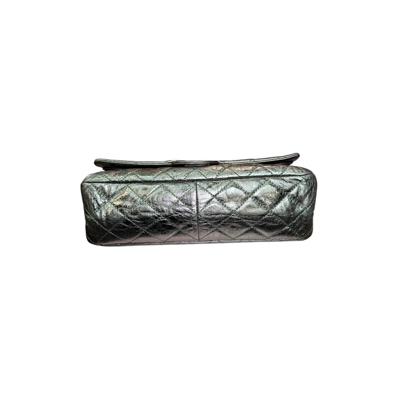Chanel Reissue 2.55 Metallic 227 Green Flap<br />
<br />
Code: 1200****<br />
<br />
Dimensions:<br />
12W x 8H x 4D<br />
10 handle drop<br />
18 strap drop<br />
<br />
In very good condition. Light wear throughout the bag.  Light scratching to hardware.<br />
<br />
Does not come with the original dust bag or box.