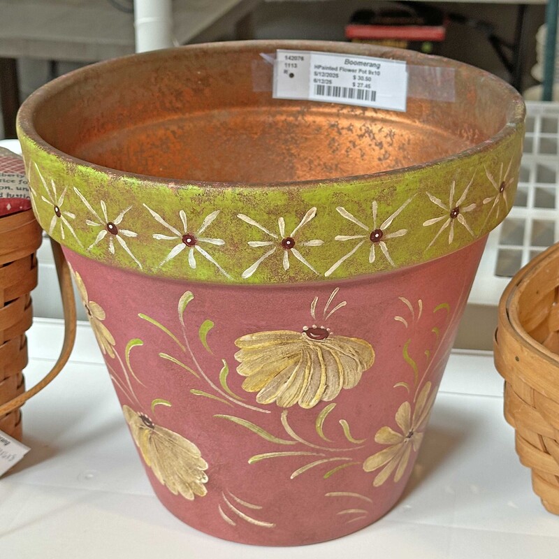 Hand Painted Flower Pot
Mauve, Gold, and Green

10 In Round x 9 In Tall