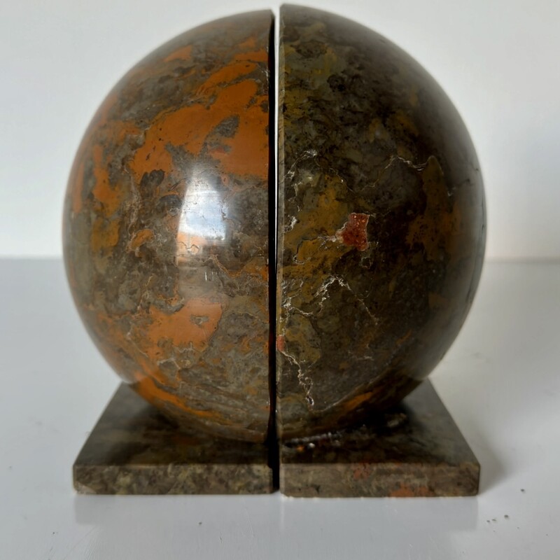 2 Carved Sphere Bookends
Brown and orange
Size: 6.5x6.5H