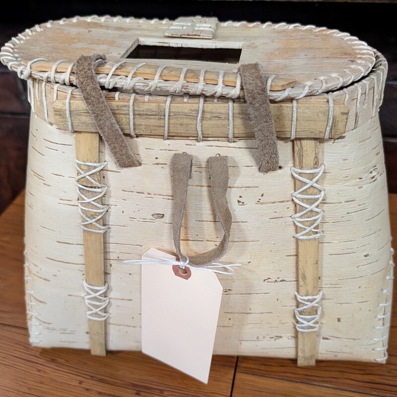 Birch Bark Fishing Creel, Leather, Hinge
12w x 6d x 10h