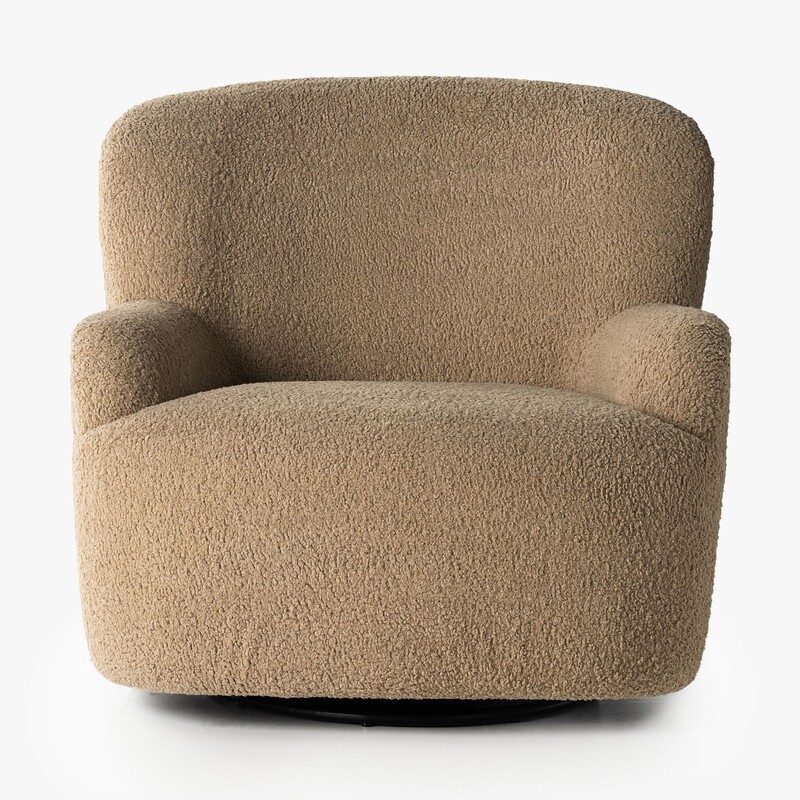 Pottery Barn Briar Swivel Accent Chair<br />
Camel Size: 35.5 x 39 x 33H<br />
Retails: $1399<br />
This classic wingback gets a chic update with gently rounded arms. The curves invite relaxation, while the clean lines keep things modern. It's a perfect blend of old and new, ready to anchor your space in timeless style. The 360° swivel lends unrivaled comfort from every perspective.