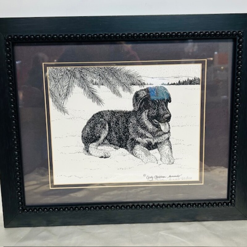 Snowy Dreams German Shepard Print
Black White Size: 16.5 x 13.5H
Artist: Cindy Christian Alvarado