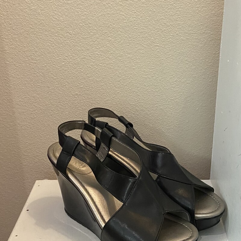 EUC Blk Lther Wedge