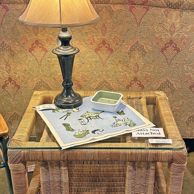 Wicker/Glass Side Table