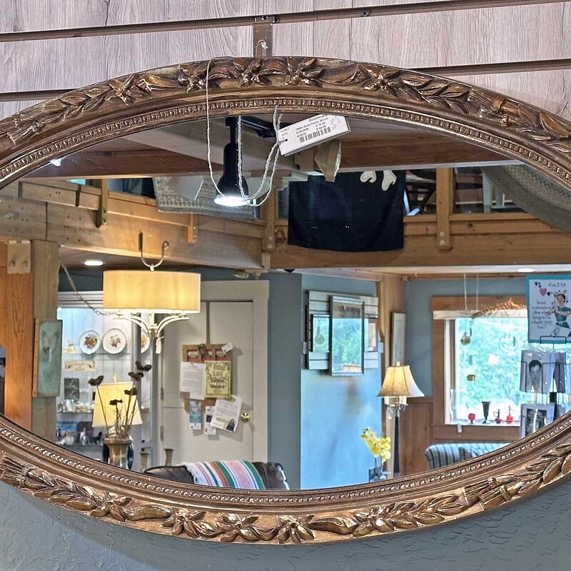 1950s Gold Plastic Oval Mirror
39 In Wide x 22.5 In Tall
