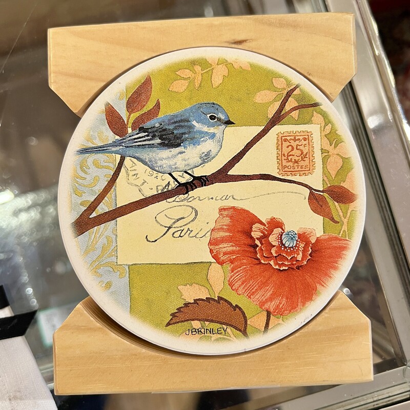 Coasters In Holder, Birds, Size: Set Of 4