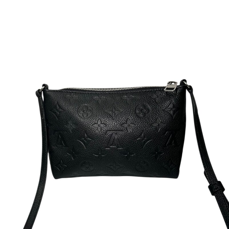 Louis Vuitton Pallas BB Black Emperiente<br />
<br />
AR1220<br />
<br />
Dimensions:<br />
Base length: 7.25 in<br />
Height: 5.75 in<br />
Width: 1.75 in<br />
Drop: 24 in to 0.00 in<br />
<br />
In excellent condition.<br />
<br />
Does not come with original dust bag or box.