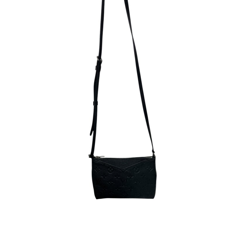 Louis Vuitton Pallas BB Black Emperiente<br />
<br />
AR1220<br />
<br />
Dimensions:<br />
Base length: 7.25 in<br />
Height: 5.75 in<br />
Width: 1.75 in<br />
Drop: 24 in to 0.00 in<br />
<br />
In excellent condition.<br />
<br />
Does not come with original dust bag or box.