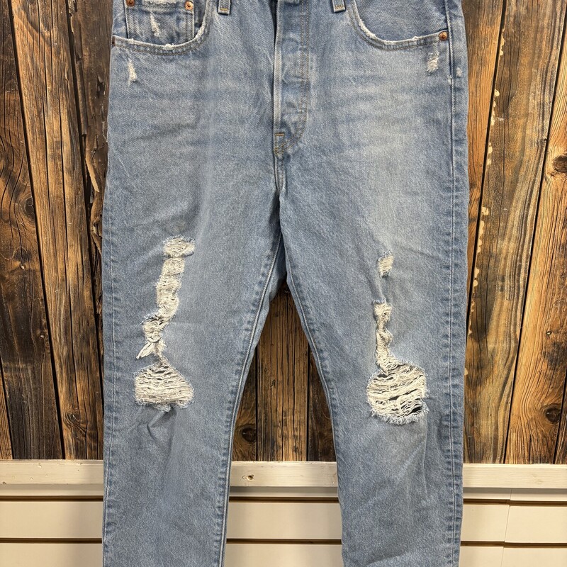 Light Wash Distressed Levis, Size: 28