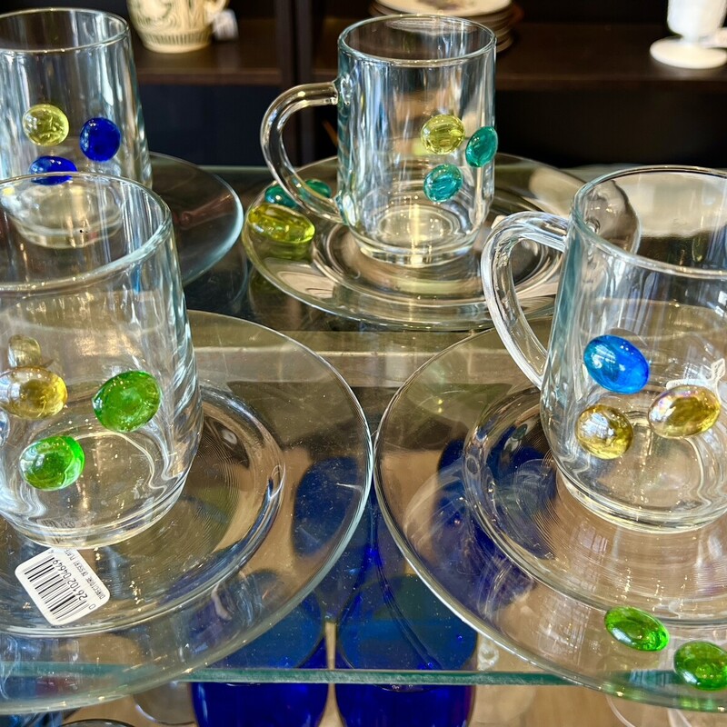 Plates And Mugs, Glass, Size: 4 Sets