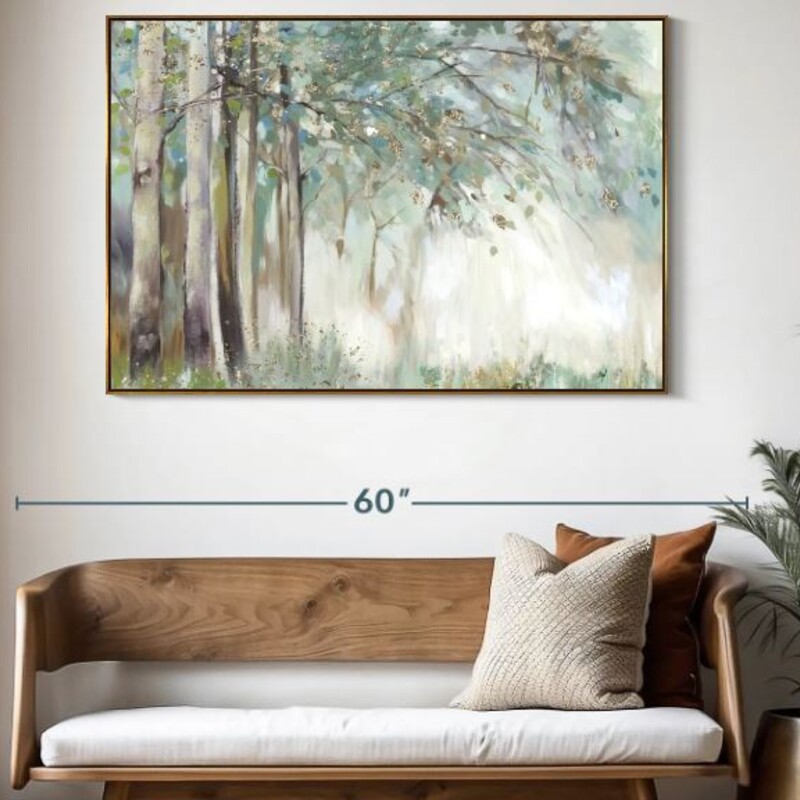 Silver Leaves Wall Art Framed Canvas by Allison Pearce<br />
Gold Green Blue White Size: 62 x 41.5H<br />
Retails: $989+