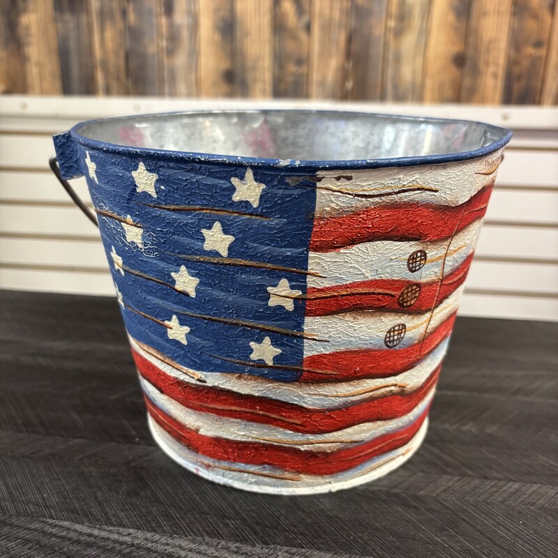 Patriotic Tin Bucket, Size: 8x6 In