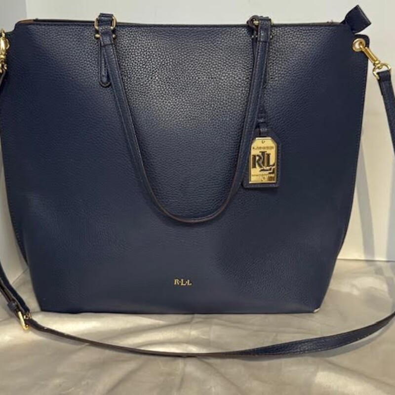 Ralph Lauren Leather Tote
Blue Gold
Size: 16x13H