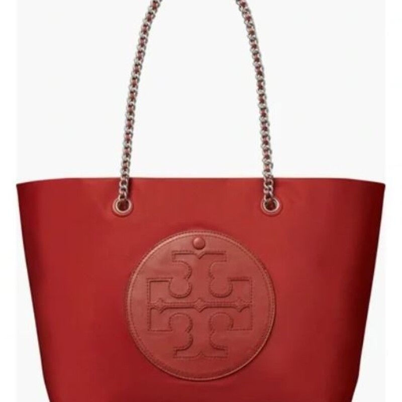Tory Burch Ella Chain Tote
Nylon
Retails for $298
Red Silver
Size: 12.5x11.5H