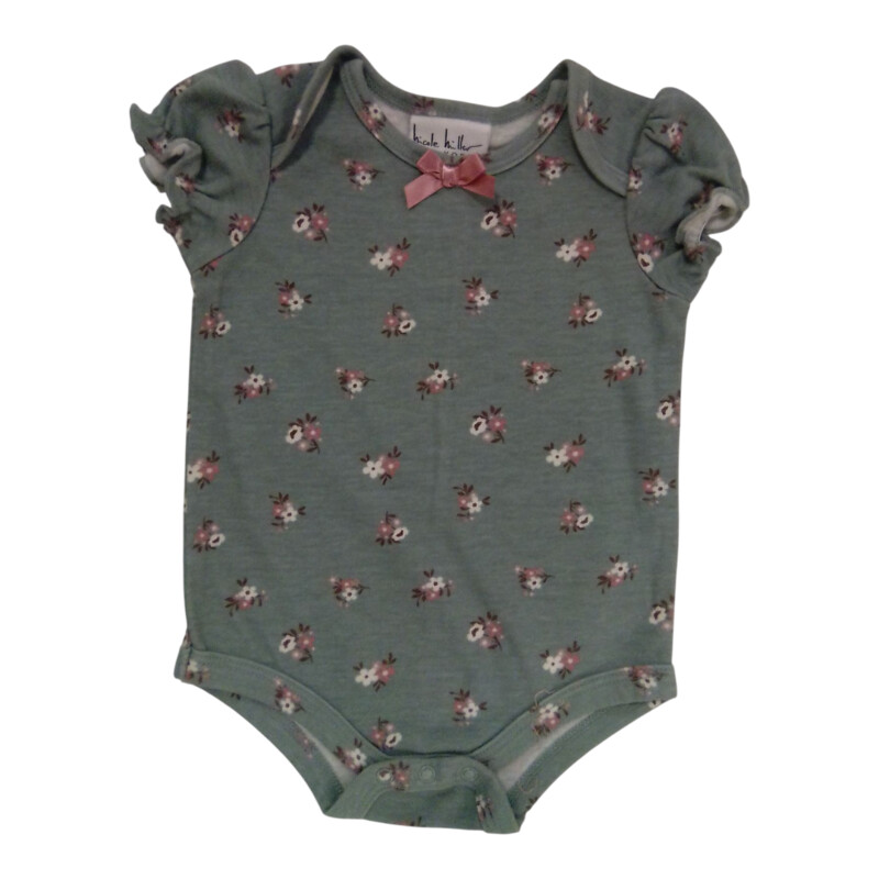 Onesie: Green W Flowers