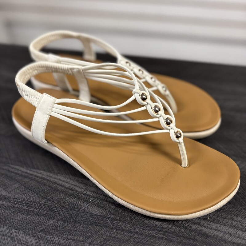 White Stringed Sandals, Size: 8
