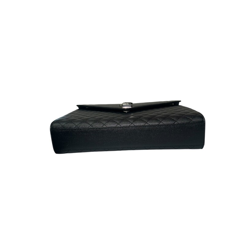 Saint Laurent Triquil Enveloped Grained Leather Bag<br />
<br />
Style Code:MAL600166.0322<br />
<br />
Dimensions:<br />
Base length: 9.25 in<br />
Height: 6.5 in<br />
Width: 2.5 in<br />
Drop: 12 in<br />
Drop: 22.5 in<br />
<br />
In very good condition. Some minor sctarches on hardware.<br />
<br />
Comes with the original dust bag. No box.