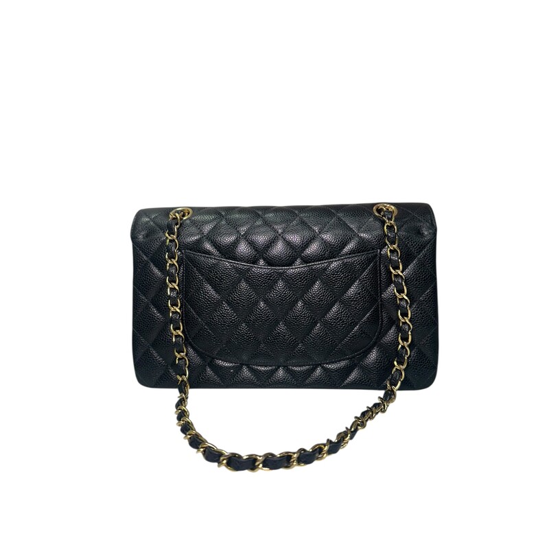 Chanel Flap Caviar Black<br />
<br />
Code: 9508***<br />
<br />
Dimensions:<br />
10 x 6 x 2.5<br />
<br />
In very good condition. Light scratching to the interior.<br />
<br />
Comes with original box. No dust bag.