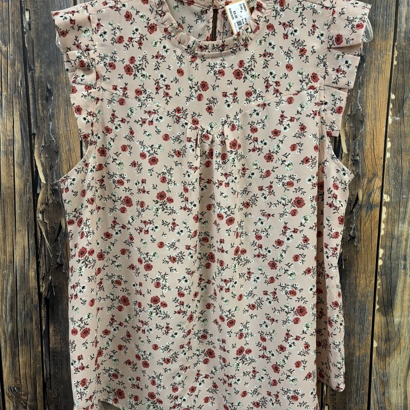 Pink Floral Ruffle Sleeve Top, Size: XL