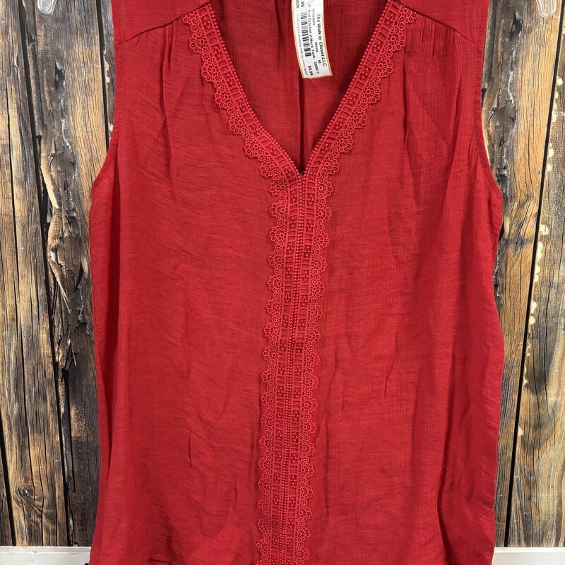 Red Crochet V-Neck Tank, Size: M