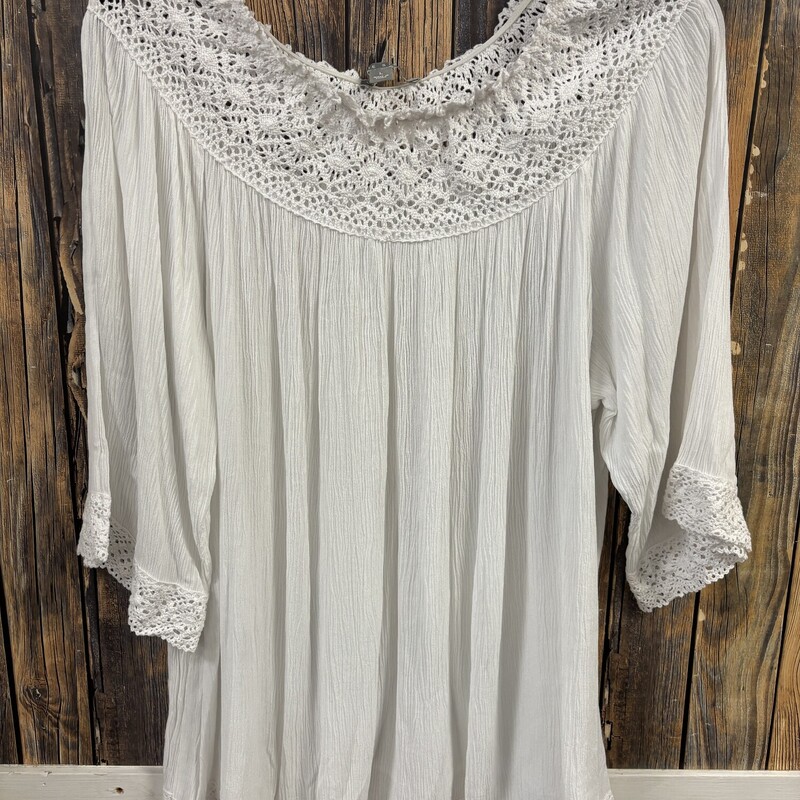 White Eyelet 3/4 Sleeve Top, Size: L