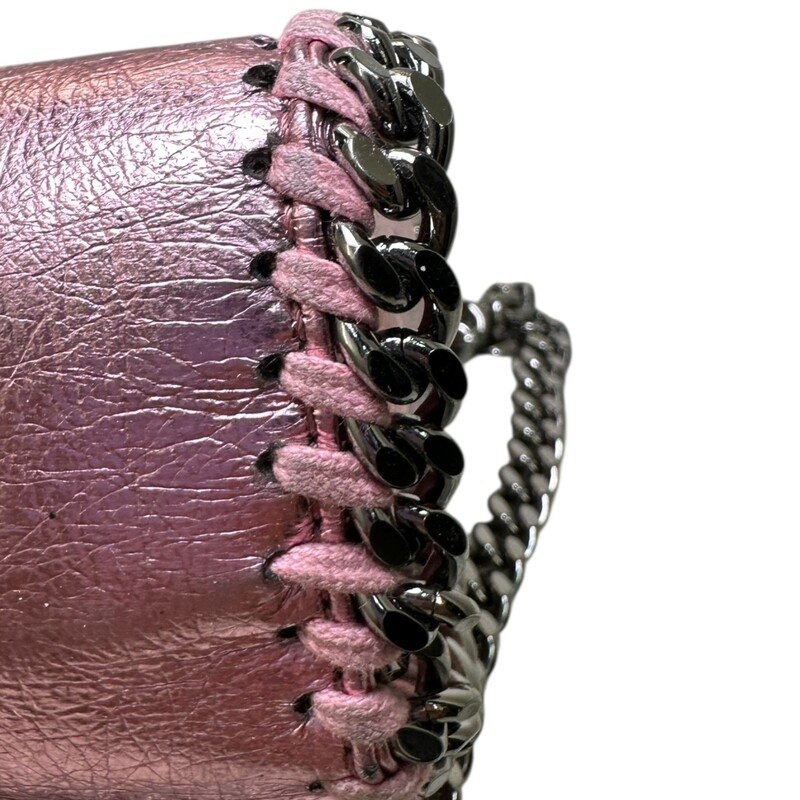 Stella McCartney Falabella Chrome Pink Tote<br />
<br />
Code: 391698 W70005<br />
<br />
Dimensions:<br />
Base length: 7 in<br />
Width: 2.5 in<br />
Height: 6 in<br />
Drop: 4.25 in<br />
Drop: 15.5 in<br />
<br />
In excellent condition.<br />
<br />
Comes with the original dust bag. No box.
