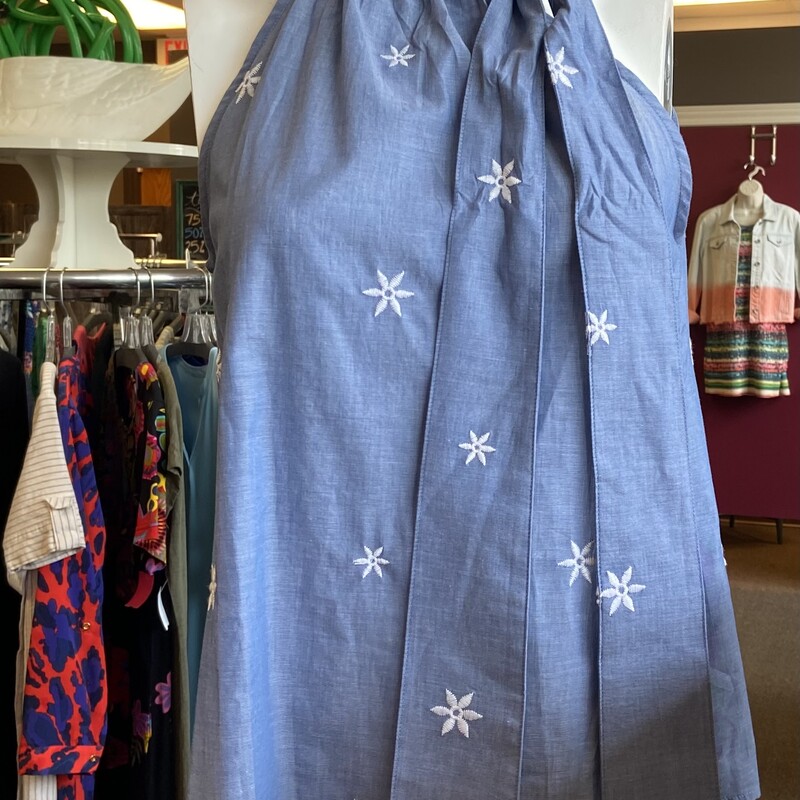 NWT Blu/W Emb Slvlss