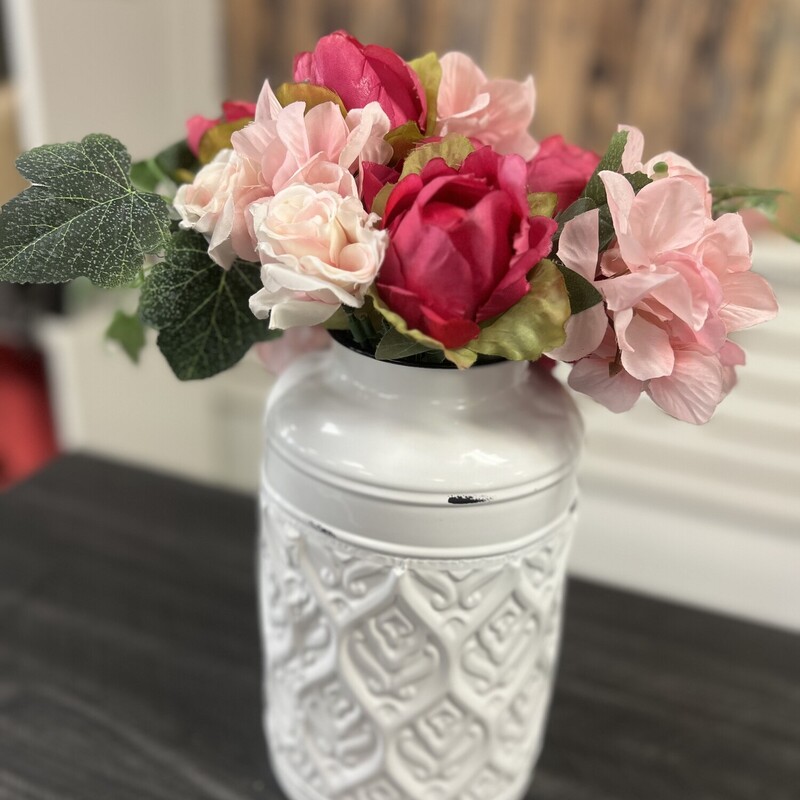 White Metal Tin W/ Pink R