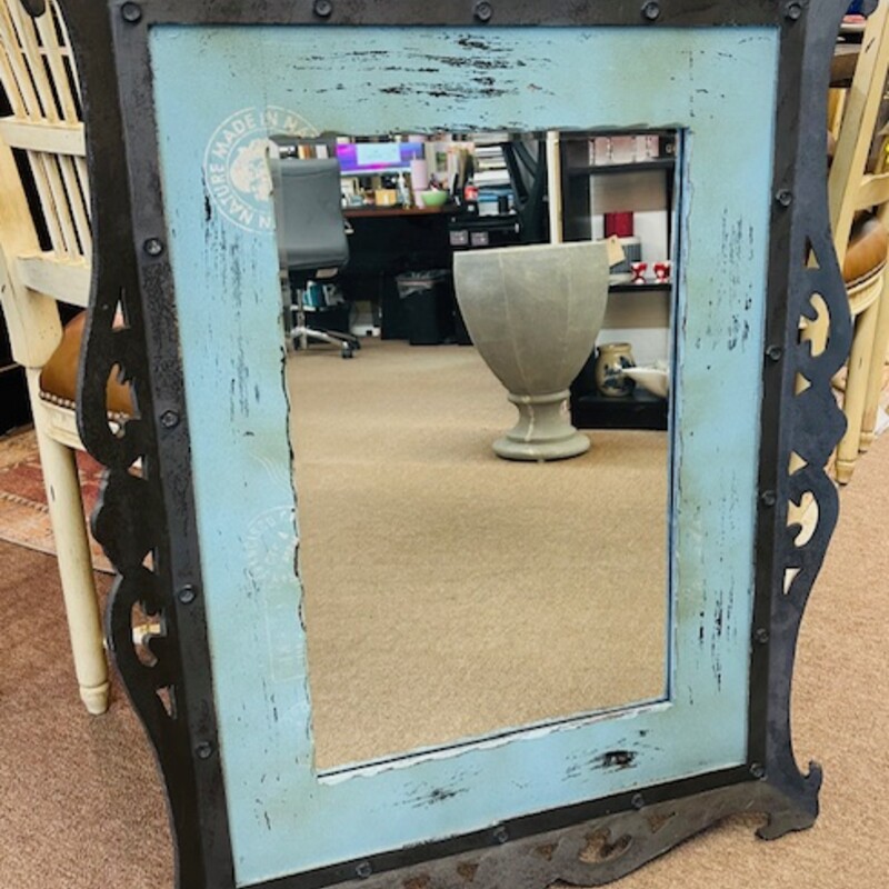 Ornate Metal & Wood Mirror
Aqua Black Size: 27.5 x 35H
From Pettiti's Garden Center