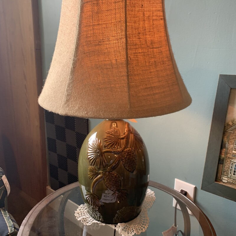 Green Lamp W/Pinecone