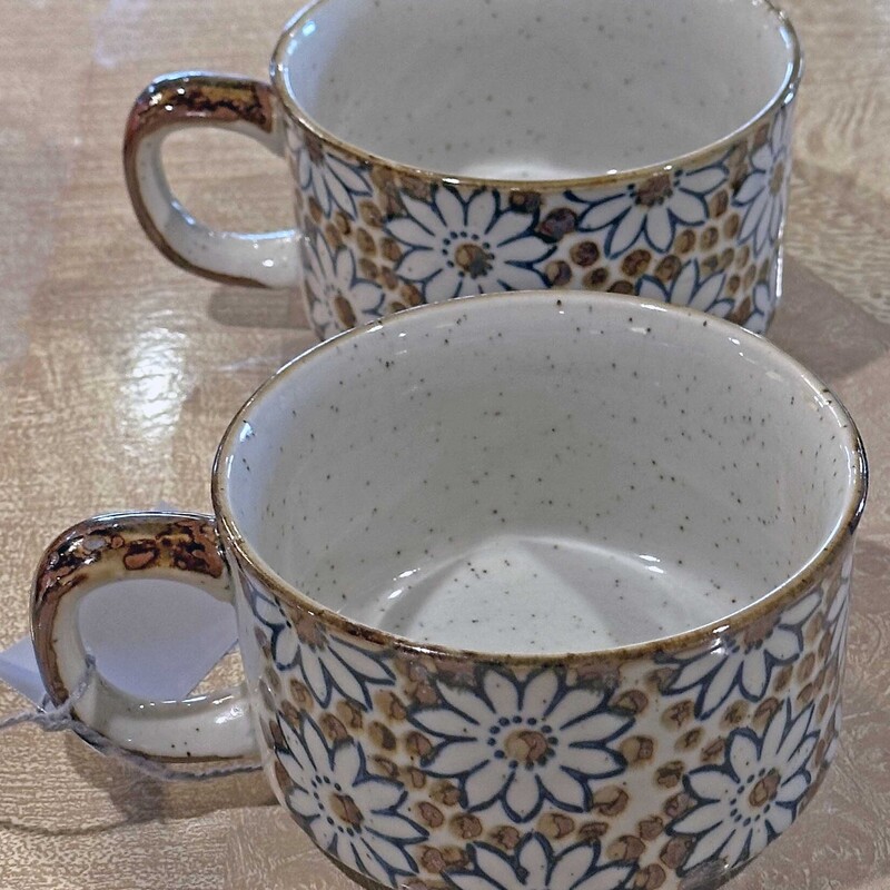 Pair Of Daisy Soup Mugs