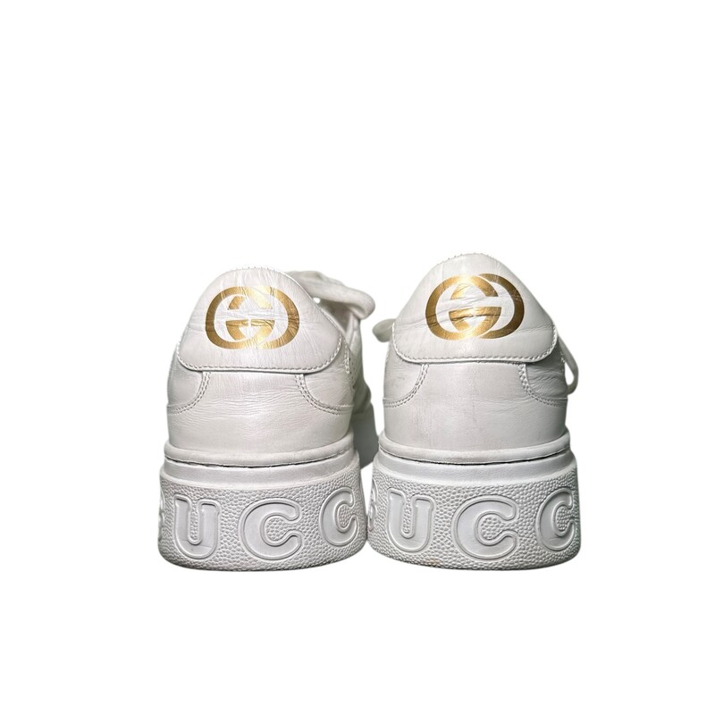 Gucci Embossed Leather Sneaker<br />
<br />
In good condition with some scratches on sides.<br />
<br />
Size 41<br />
<br />
Does not come with the original dust bag or box.